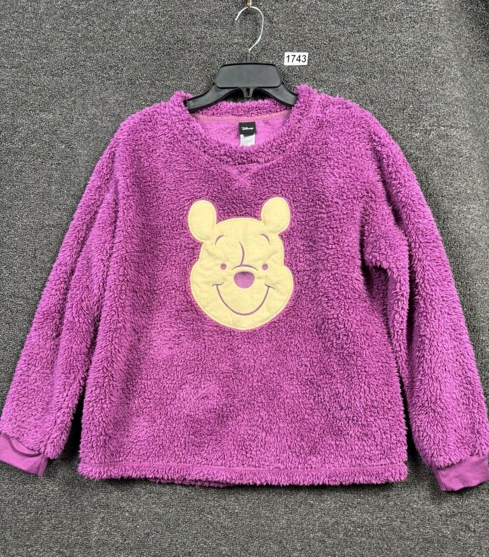 Disney Winnie The Pooh Faux Fur Pajama Top Womens Sz M Purple Pullover Crew Neck